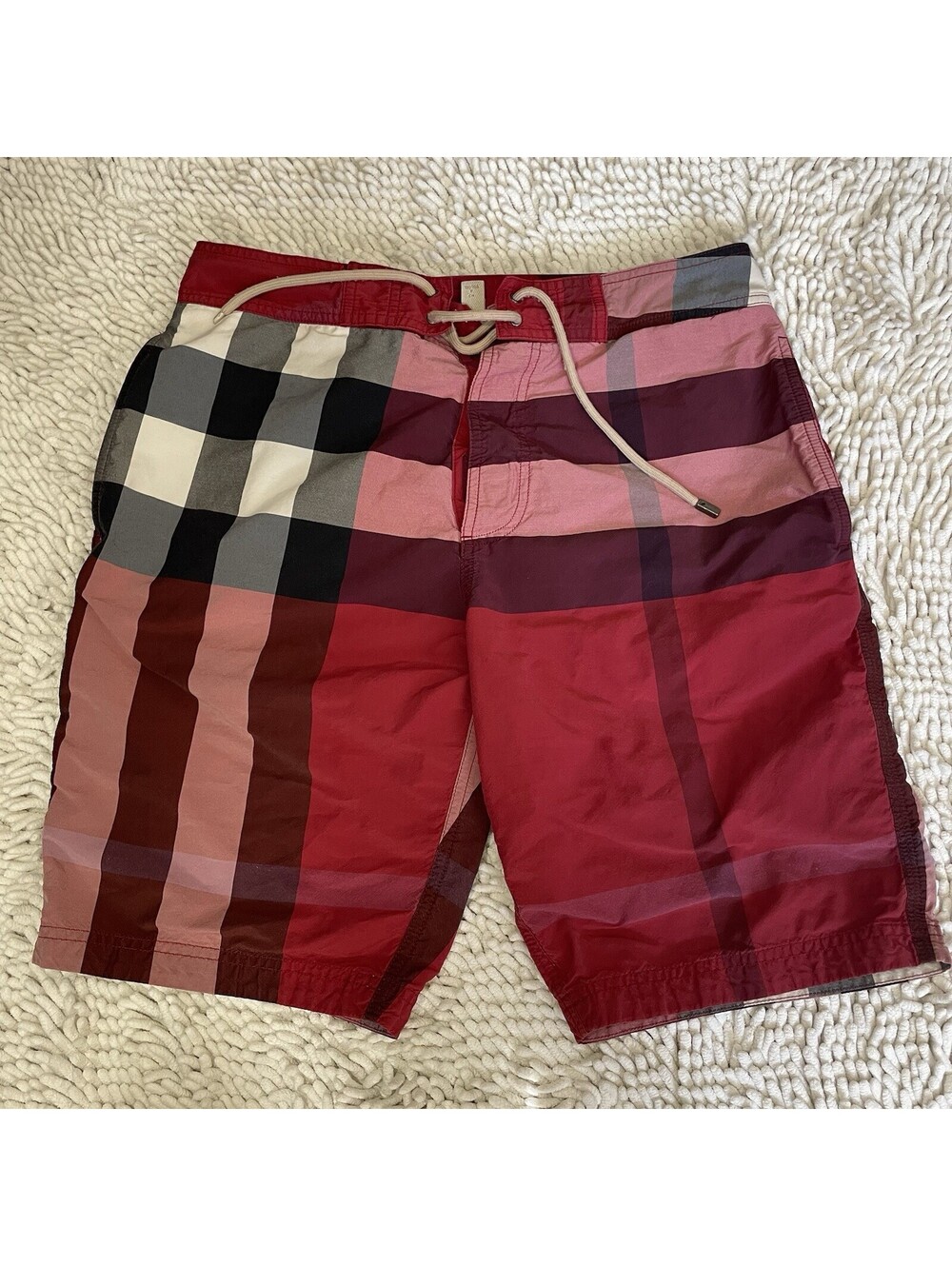 Authentic Y2K Burberry Brit Nova Check Red Swim Trunks Board Shorts S *READ*